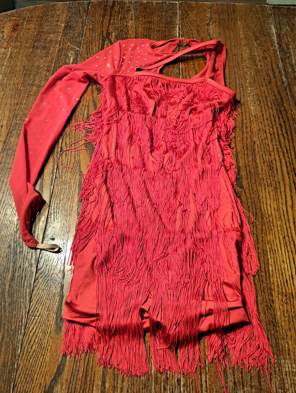 Weissman La La La Red Tiered Fringe Rhinestone Dance Costume Biketard 16727 MA